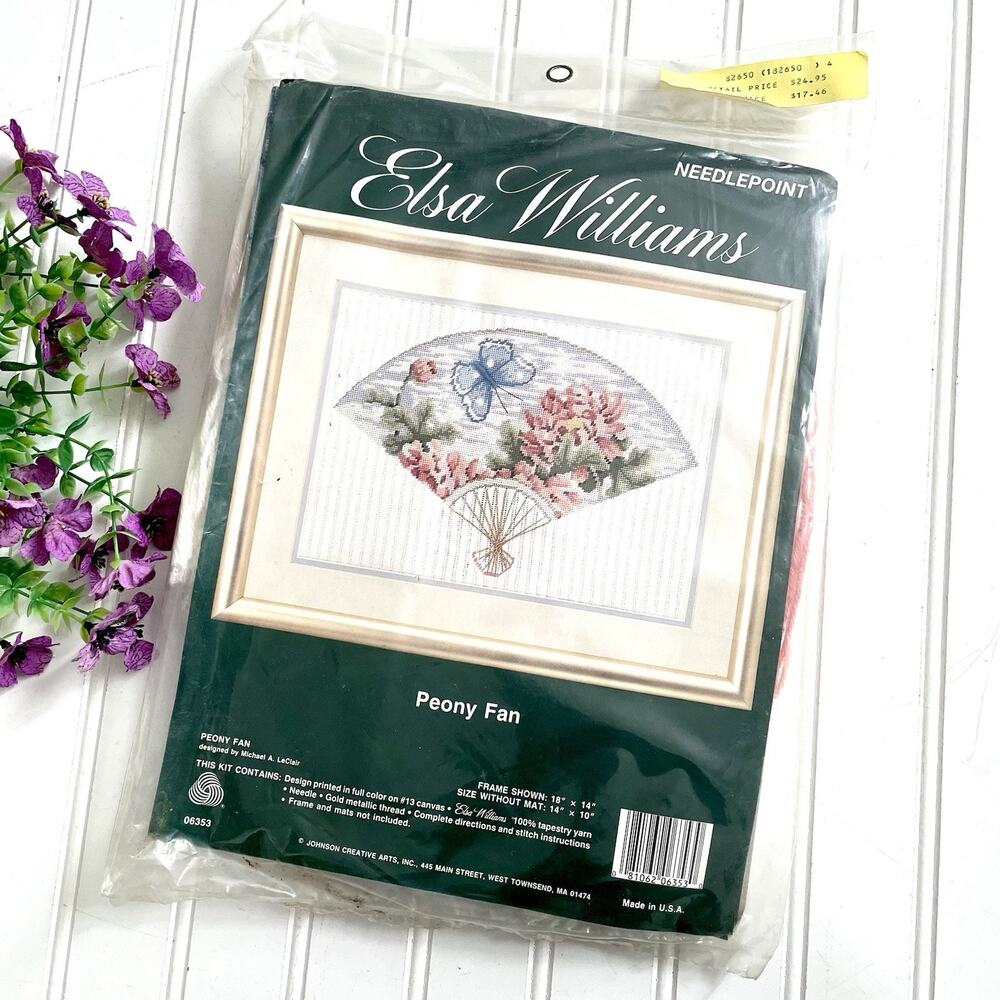 Vtg Elsa Williams Peony Fan Needlepoint Kit 06353 Michael LeClair NOS
